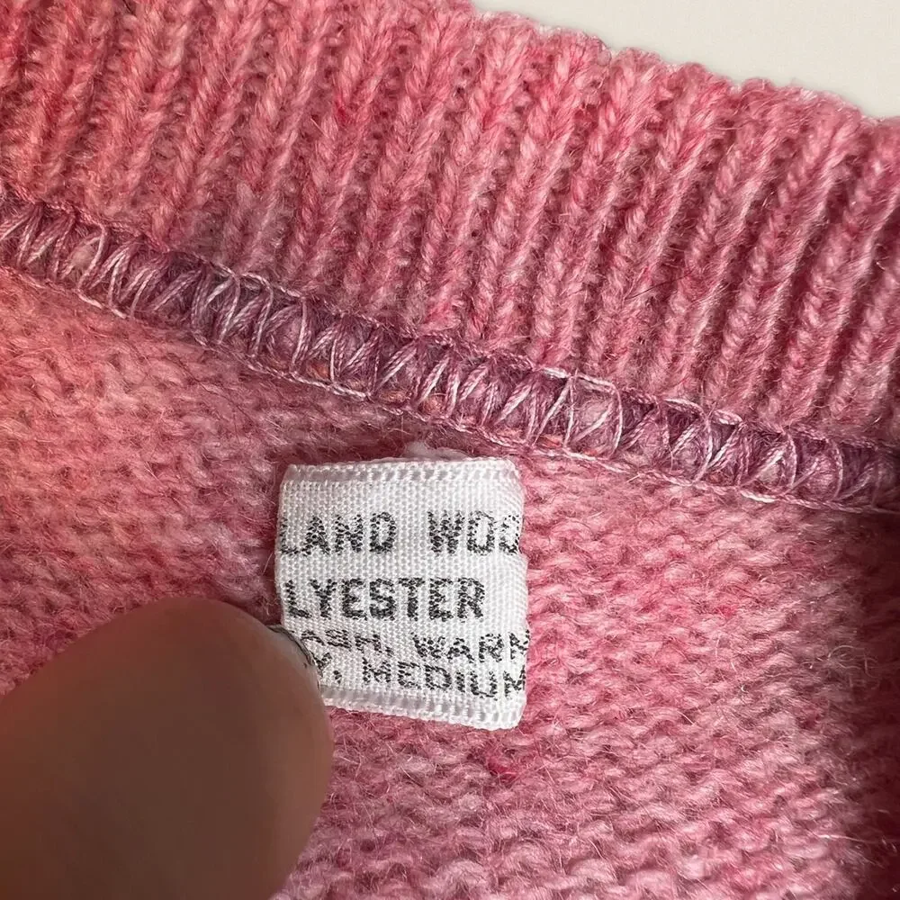 Vintage Pink Wool Blend V Neck Sweater | Size Medium |